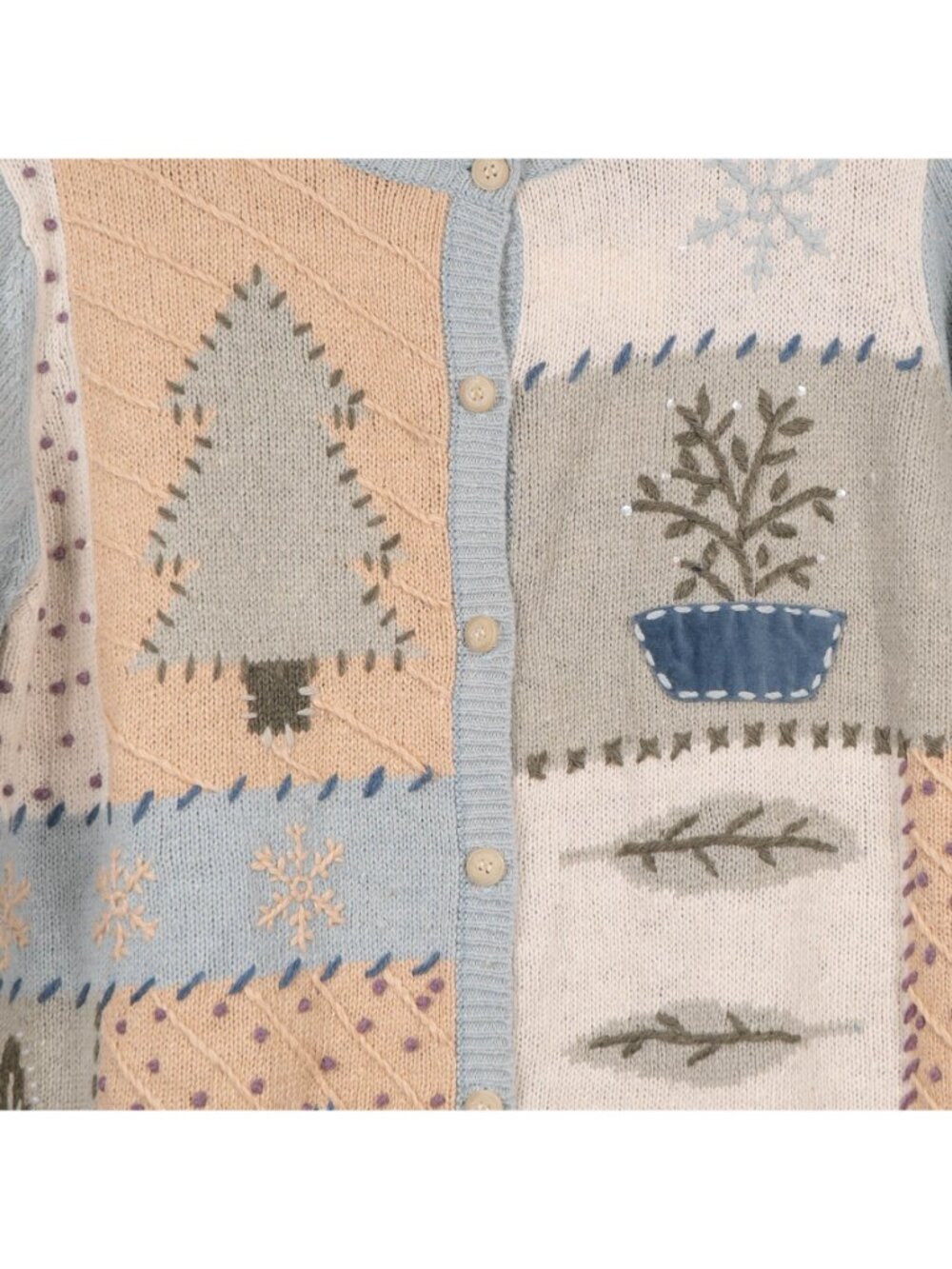 Winter Cardigan Sweater M Womens 90s Momcore Cottagecore Pastels Blue Boho Indie - Picture 3 of 8